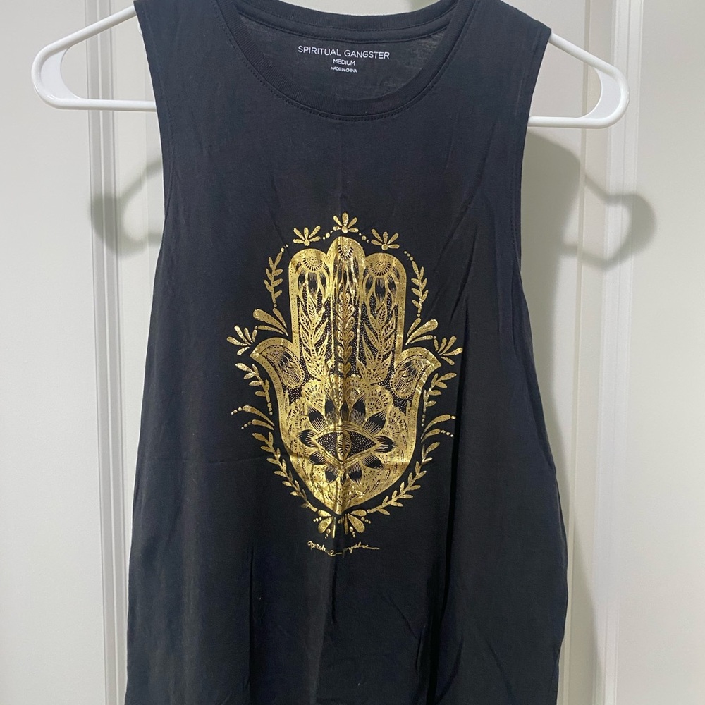 Spiritual Gangster Black and Gold Hamsa Muscle Tee